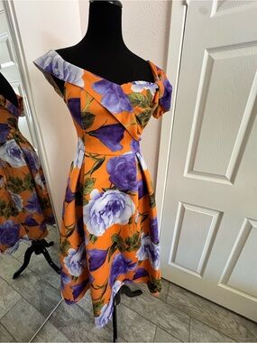 ASOS Orange Dress with Purple Floral Print One-Shoulder